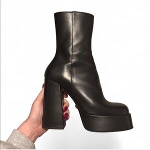 Versace black leather platform boots